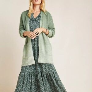 Anthropologie Jenee Dip Dyed Mossy Green Ombre Aplaca & Merino Wool Cardigan S